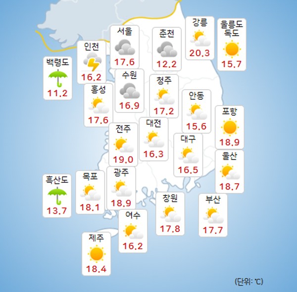 [기상청, 지역별 오늘의날씨 및 주말날씨]오늘 <b>전국</b> 비, 내일까지 <b>전국</b>...
