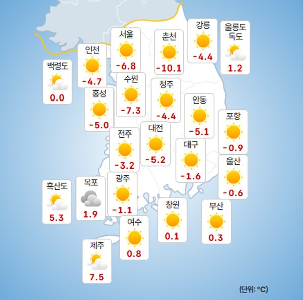 [기상특보]전국 지역별 오늘의 날씨 및 주말날씨,<b>빙판길</b>과 도로 살얼음...