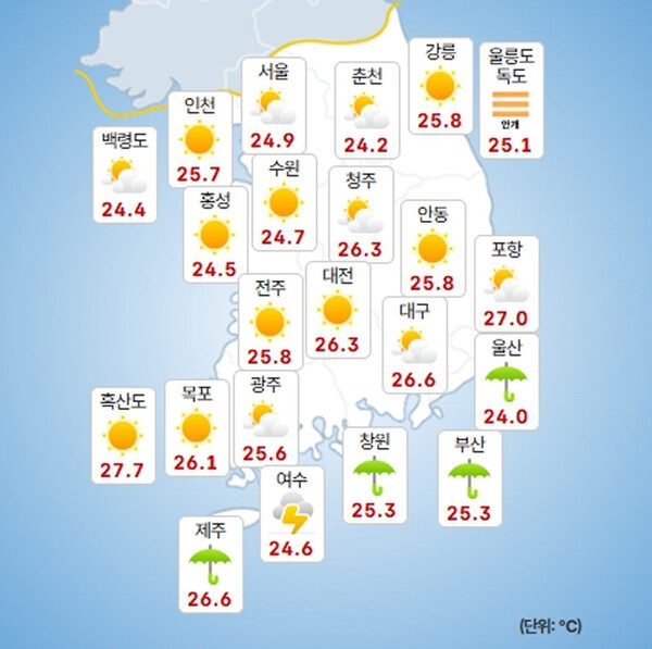 [<b>전국</b> 지역별 오늘의 날씨 및 내일날씨]오늘 오전까지 남해안 중심 비,...